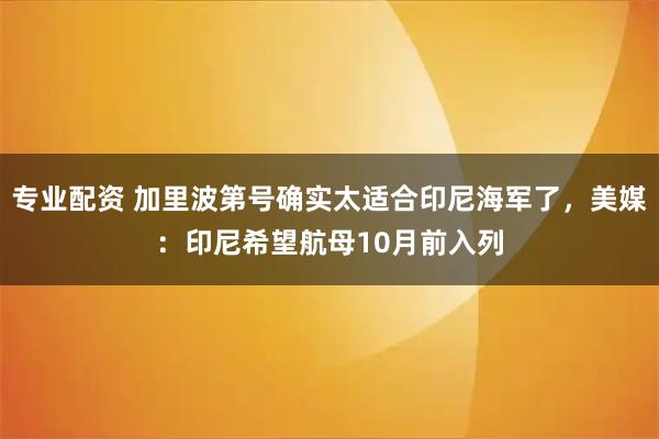 专业配资 加里波第号确实太适合印尼海军了，美媒：印尼希望航母10月前入列